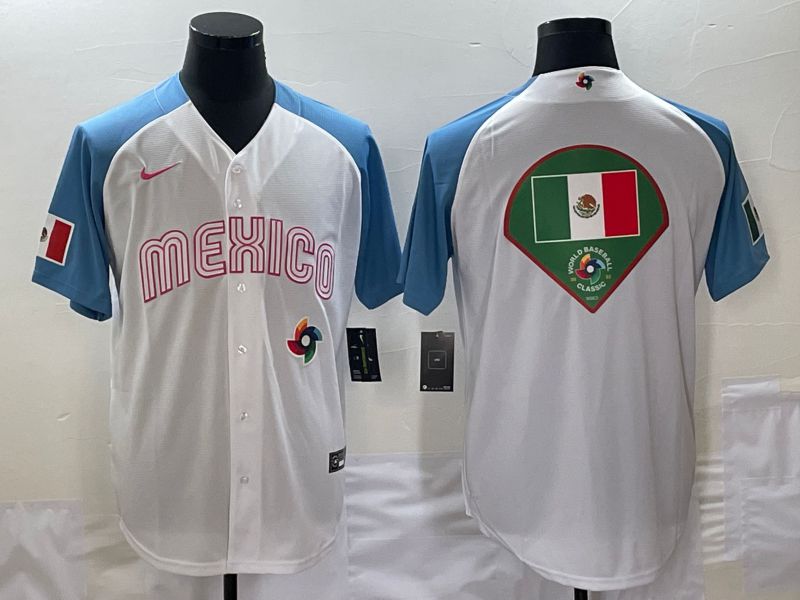 Men 2023 World Cub Mexico Blank White blue Nike MLB Jersey13